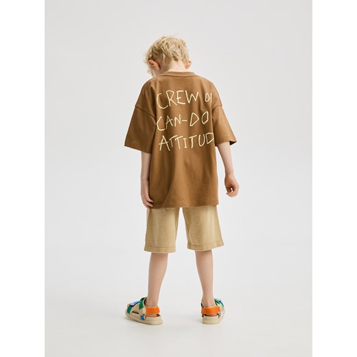 Reserved - Bawełniany t-shirt z nadrukiem - brązowy Reserved 146/152 (10-11 lat) Reserved