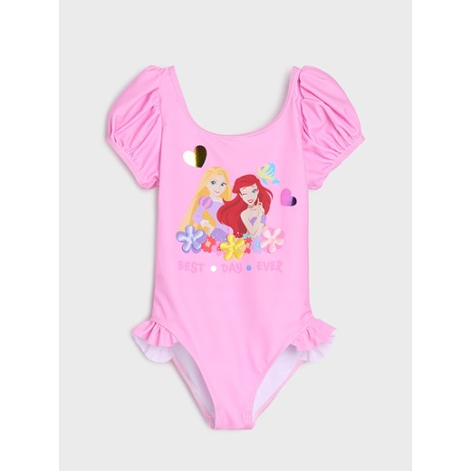 Sinsay - Kostium kąpielowy z falbankami i kwiatami 3d Disney Princess - różowy Sinsay 122/128 Sinsay