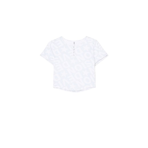 Cropp - Krótki T-shirt z zapięciem na zatrzaski - błękitny ze sklepu Cropp w kategorii Bluzki damskie - zdjęcie 179770409