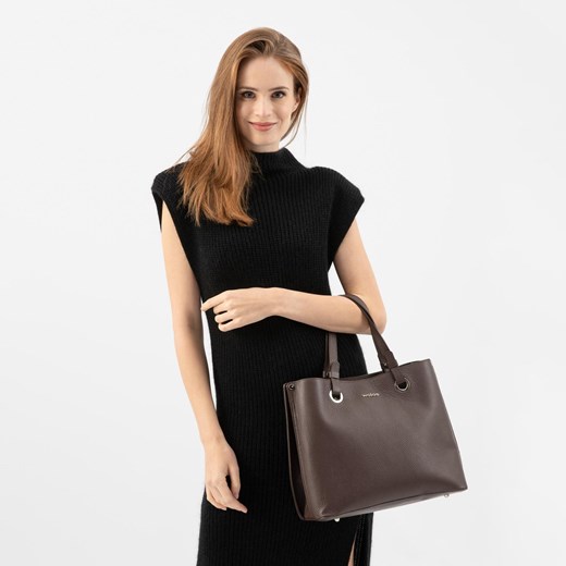 Wojas Duża Ciemnobrązowa Torebka Damska Skórzana ze sklepu Wojas w kategorii Torby Shopper bag - zdjęcie 179776619