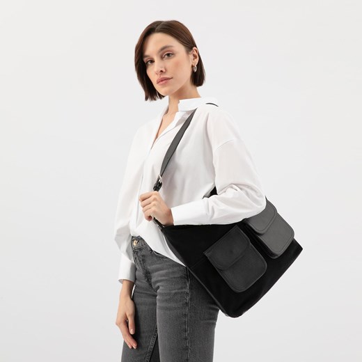 Wojas Czarna Torebka Damska Z Łączonych Skór ze sklepu Wojas w kategorii Torby Shopper bag - zdjęcie 179777166