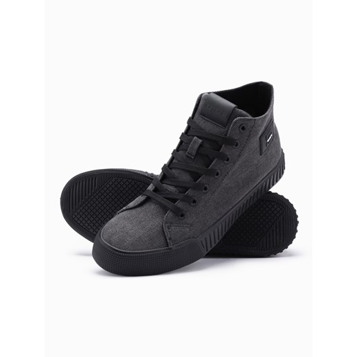 Męskie buty trampki canvas z wysoką cholewką – czarne V1 OM-FOTH-0186 ze sklepu ombre w kategorii Trampki męskie - zdjęcie 179780426