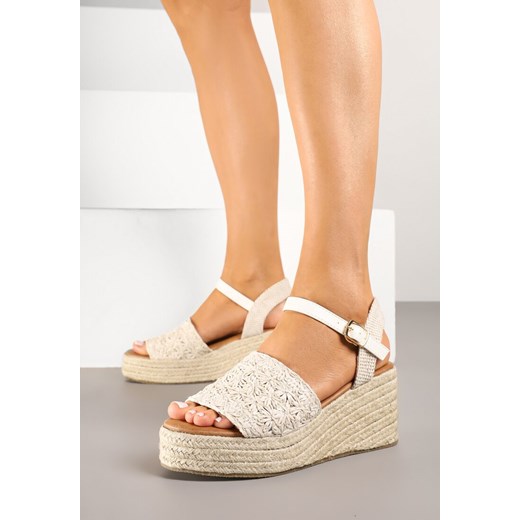 Beżowo-Białe Sandały na Koturnie Vices w Stylu Boho Danione ze sklepu renee.pl w kategorii Espadryle damskie - zdjęcie 179780589