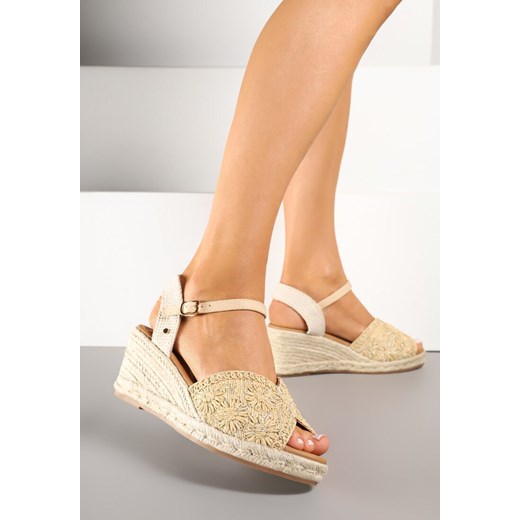 Beżowe Sandały na Plecionym Koturnie Vices w Stylu Boho Fililuna ze sklepu renee.pl w kategorii Espadryle damskie - zdjęcie 179780607