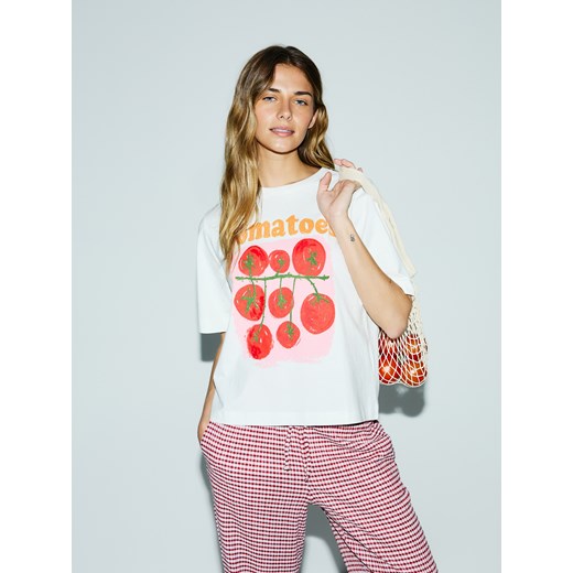 Reserved - T-shirt z nadrukiem - złamana biel Reserved S Reserved