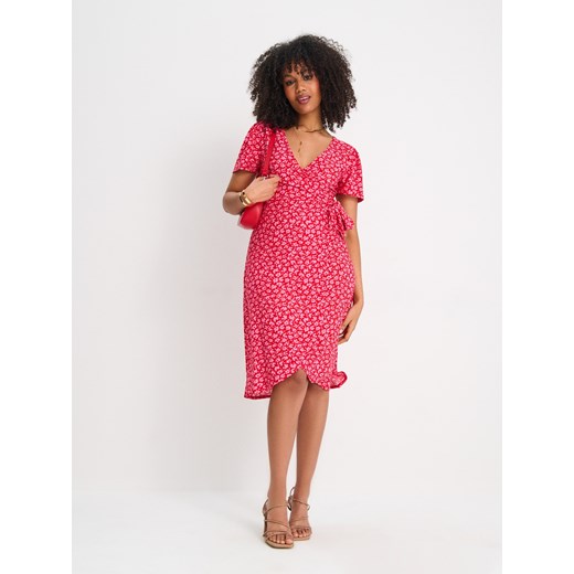 Sinsay sukienka kopertowa w serek z krótkim rękawem mini 