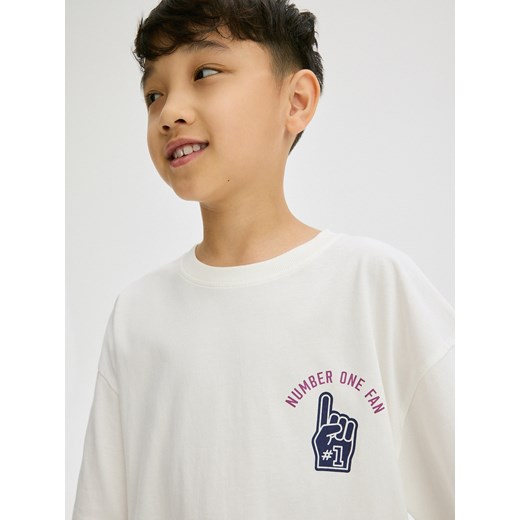 Reserved - T-shirt oversize z nadrukiem - złamana biel Reserved 170 (13-14 lat) okazja Reserved
