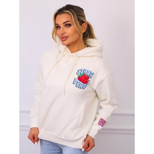 BLUZA Z KAPTUREM Z APLIKACJĄ Z PRZODU I NA PLECACH- BIAŁA ze sklepu olika.com.pl w kategorii Bluzy damskie - zdjęcie 179789357