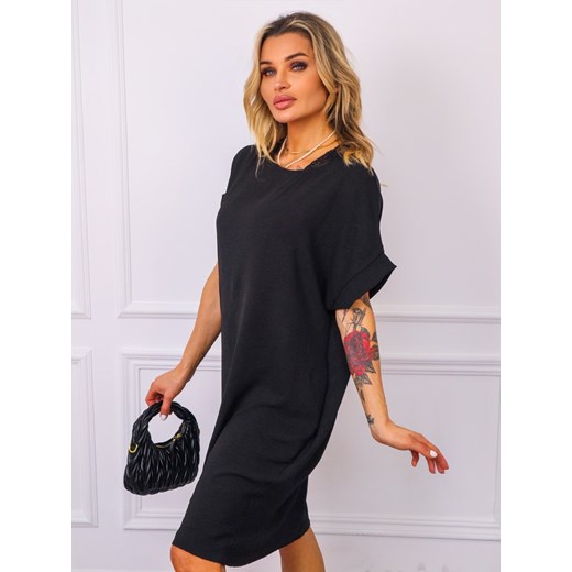 SUKIENKA T-SHIRTOWA Z KIESZENIAMI- CZARNA ze sklepu olika.com.pl w kategorii Sukienki - zdjęcie 179789419