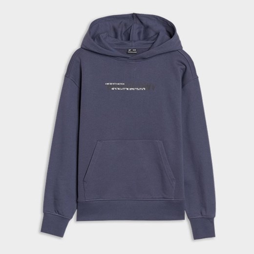 Chłopięca bluza dresowa z kapturem nierozpinana 4F 4FJWSS25TSWSM1511 - granatowa ze sklepu Sportstylestory.com w kategorii Bluzy chłopięce - zdjęcie 179791849
