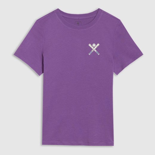 Chłopięcy t-shirt z nadrukiem 4F 4FJRSS25TTSHM2642 - fioletowy 4f Junior 140 Sportstylestory.com