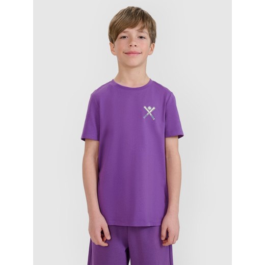 Chłopięcy t-shirt z nadrukiem 4F 4FJRSS25TTSHM2642 - fioletowy 4f Junior 128 Sportstylestory.com