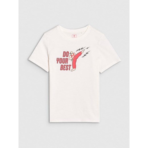 Chłopięcy t-shirt z nadrukiem 4F 4FJRSS25TTSHM2643 - biały ze sklepu Sportstylestory.com w kategorii T-shirty chłopięce - zdjęcie 179792066