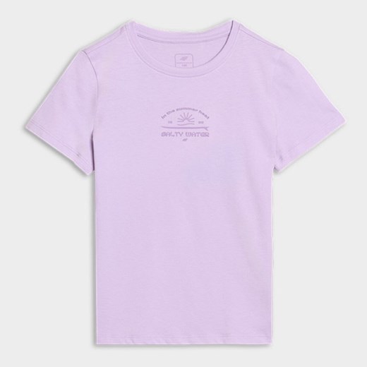 Dziewczęcy t-shirt z nadrukiem 4F 4FJWSS25TTSHF1871 - fioletowy 4f Junior 122 Sportstylestory.com