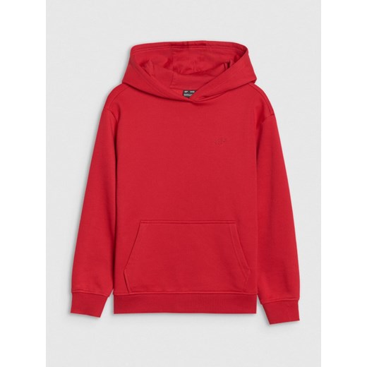Chłopięca bluza z kapturem nierozpinana 4F 4FJWSS25TSWSM1852 - czerwona ze sklepu Sportstylestory.com w kategorii Bluzy chłopięce - zdjęcie 179792205