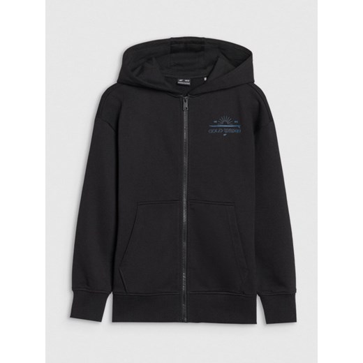 Chłopięca bluza dresowa z kapturem rozpinana 4F 4FJWSS25TSWSM1522 - czarna ze sklepu Sportstylestory.com w kategorii Bluzy chłopięce - zdjęcie 179792217