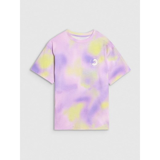 Dziewczęcy t-shirt z nadrukiem 4F 4FJWSS25TTSHF2253 - fioletowy ze sklepu Sportstylestory.com w kategorii Bluzki dziewczęce - zdjęcie 179792238