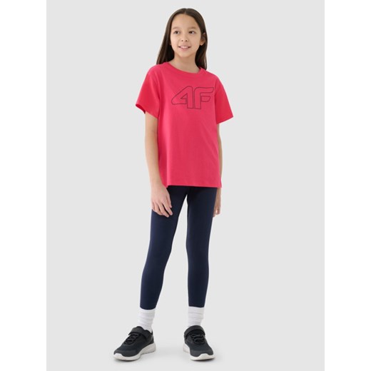 Dziewczęcy t-shirt z nadrukiem 4F 4FJWSS25TTSHF2327 - różowy ze sklepu Sportstylestory.com w kategorii Bluzki dziewczęce - zdjęcie 179792259