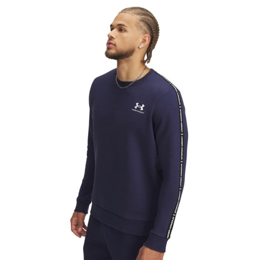 Męska bluza dresowa nierozpinana bez kaptura Under Armour UA Icon Fleece Crew Taping - granatowa ze sklepu Sportstylestory.com w kategorii Bluzy męskie - zdjęcie 179792285