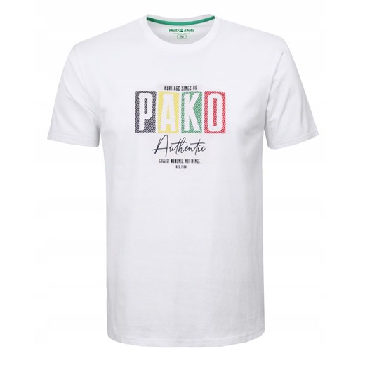 T-Shirt (Koszulka) Męska - Pako Jeans - Biała z Printem (Nadrukiem) TSPJNS11pakoBI ze sklepu JegoSzafa.pl w kategorii T-shirty męskie - zdjęcie 179796527