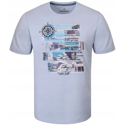T-Shirt (Koszulka) Męska - Pako Jeans - Błękitna z Dużym Printem TSPJNS1samariBL ze sklepu JegoSzafa.pl w kategorii T-shirty męskie - zdjęcie 179796536