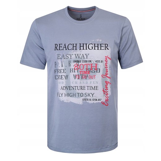 T-Shirt (Koszulka) Męska - Pako Jeans - Stalowa, Duży Nadruk TSPJNS17higherGF ze sklepu JegoSzafa.pl w kategorii T-shirty męskie - zdjęcie 179796659