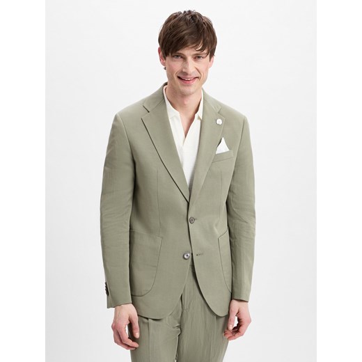Finshley & Harding London męska kurtka modułowa z zawartością lnu - Brick Mężczyźni Comfort Fit Lyocell oliwkowy jednolity ze sklepu vangraaf w kategorii Marynarki męskie - zdjęcie 179796726