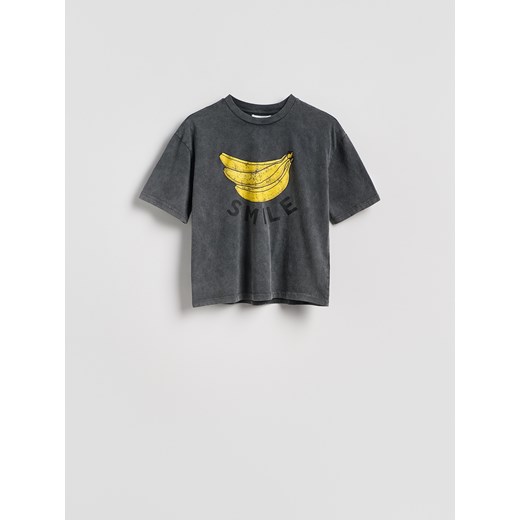 Reserved - T-shirt regular z nadrukiem - ciemnoszary Reserved XS Reserved