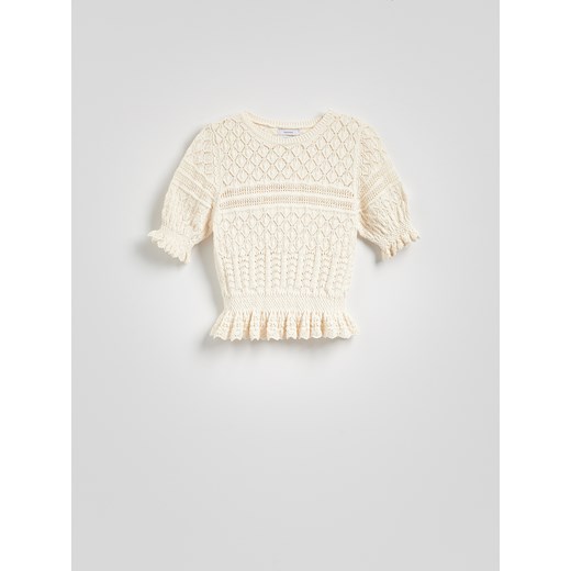 Reserved - Ażurowa bluzka - kremowy Reserved S Reserved