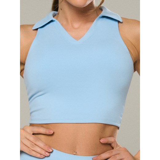 Bluzka damska Sinsay na lato niebieska z krótkim rękawem z kołnierzykiem 