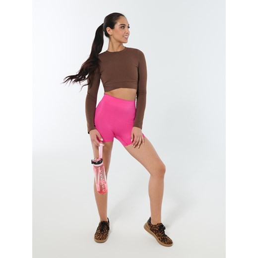 Sinsay - Sportowy crop top w stylu basic - brązowy Sinsay M Sinsay