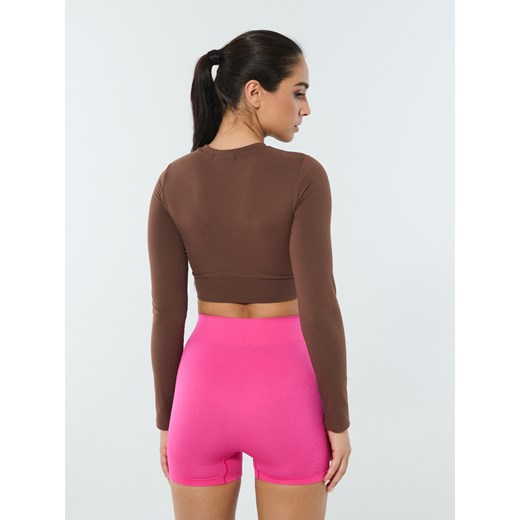 Sinsay - Sportowy crop top w stylu basic - brązowy Sinsay M Sinsay