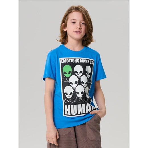 Sinsay - Koszulka z ozdobnym nadrukiem - niebieski ze sklepu Sinsay w kategorii T-shirty chłopięce - zdjęcie 179798859