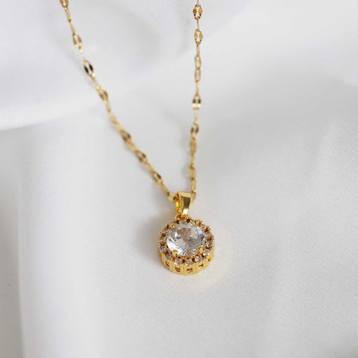 Naszyjnik złoty z diamencikiem w kole diamencików ze stali chirurgicznej ze sklepu otien.com w kategorii Naszyjniki - zdjęcie 179802536