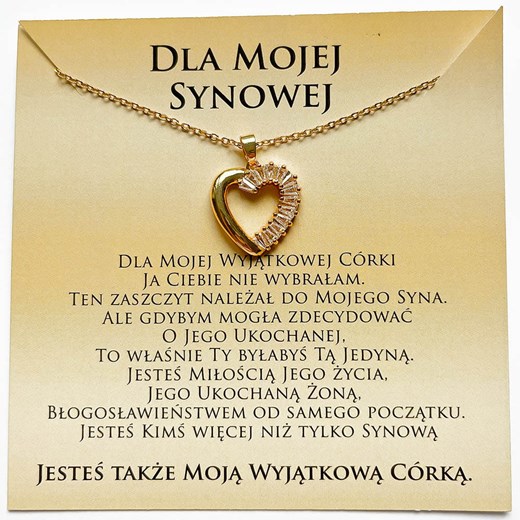 Naszyjnik z dedykacją dla Synowej od Teściowej złoty serce eleganckie cyrkonie stal chirurgiczna ze sklepu otien.com w kategorii Naszyjniki - zdjęcie 179802876