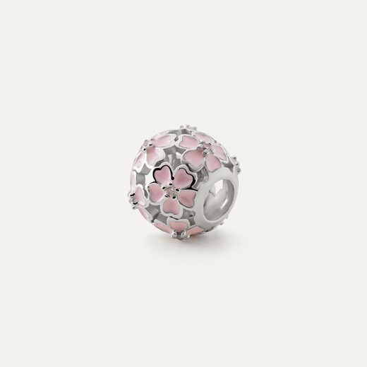 Ażurowa kulka typu beads z różowymi kwiatami, srebro 925 pokryte platyną ze sklepu GIORRE w kategorii Zawieszki - zdjęcie 179803265