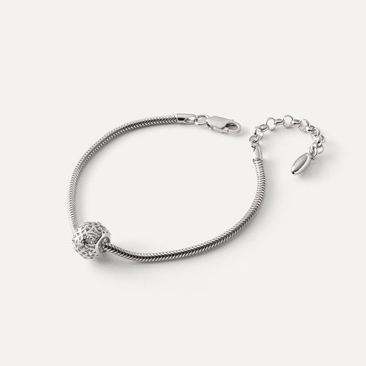 Bransoletka Slim z ażurową kulką z cyrkoniami typu beads, srebro 925 pokryte platyną ze sklepu GIORRE w kategorii Bransoletki - zdjęcie 179803335