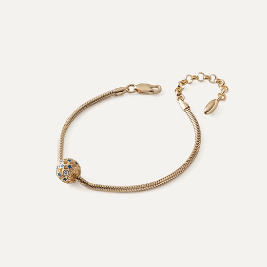 Bransoletka Slim z ażurową kulką z niebieskimi gwiazdkami typu beads, srebro 925 w złotym pokryciu ze sklepu GIORRE w kategorii Bransoletki - zdjęcie 179803337