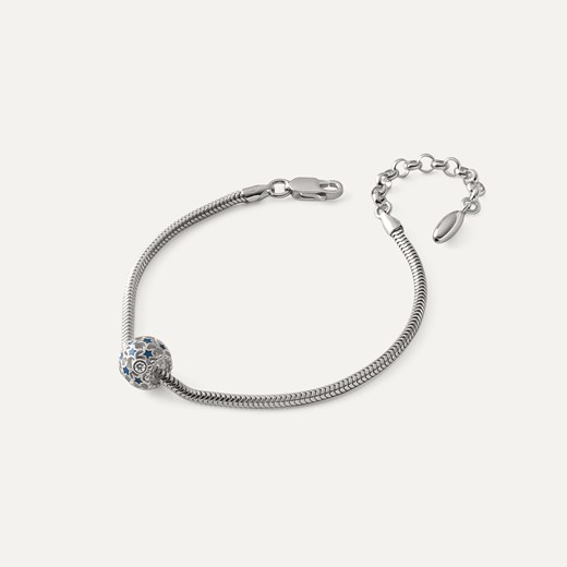 Bransoletka Slim z ażurową kulką z niebieskimi gwiazdkami typu beads, srebro 925 pokryte platyną ze sklepu GIORRE w kategorii Bransoletki - zdjęcie 179803338