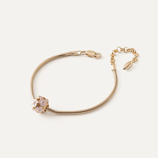 Bransoletka Slim z ażurową kulką z różowymi kwiatami typu beads, srebro 925 w złotym pokryciu ze sklepu GIORRE w kategorii Bransoletki - zdjęcie 179803339