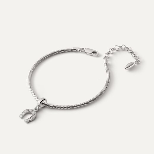 Bransoletka Slim z zawieszką typu beads – podkowa z cyrkoniami, srebro 925 pokryte platyną ze sklepu GIORRE w kategorii Bransoletki - zdjęcie 179803345