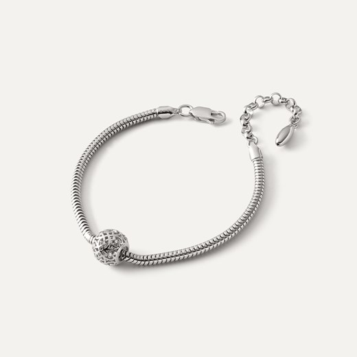 Bransoletka z ażurową kulką z cyrkoniami typu beads, srebro 925 pokryte platyną ze sklepu GIORRE w kategorii Bransoletki - zdjęcie 179803376