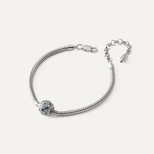Bransoletka z ażurową kulką z niebieskimi gwiazdkami typu beads, srebro 925 pokryte platyną ze sklepu GIORRE w kategorii Bransoletki - zdjęcie 179803377
