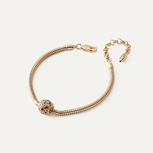 Bransoletka z ażurową kulką z niebieskimi gwiazdkami typu beads, srebro 925 w złotym pokryciu ze sklepu GIORRE w kategorii Bransoletki - zdjęcie 179803378
