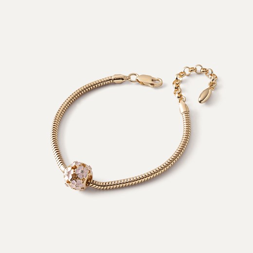 Bransoletka z ażurową kulką z różowymi kwiatami typu beads, srebro 925 w złotym pokryciu ze sklepu GIORRE w kategorii Bransoletki - zdjęcie 179803379