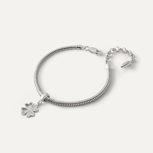 Bransoletka z zawieszką typu beads – koniczynka z cyrkoniami, srebro 925 pokryte platyną ze sklepu GIORRE w kategorii Bransoletki - zdjęcie 179803406