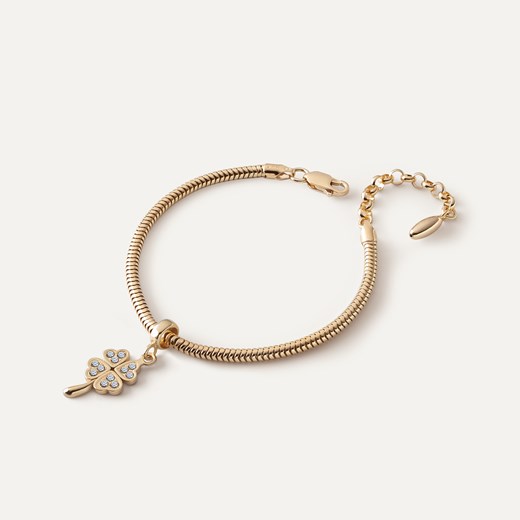 Bransoletka z zawieszką typu beads – koniczynka z cyrkoniami na łodyżce, srebro 925 w złotym pokryciu ze sklepu GIORRE w kategorii Bransoletki - zdjęcie 179803408