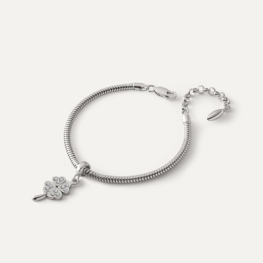 Bransoletka z zawieszką typu beads – koniczynka z cyrkoniami na łodyżce, srebro 925 pokryte platyną ze sklepu GIORRE w kategorii Bransoletki - zdjęcie 179803409