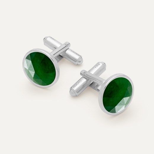 Srebrne spinki do mankietów z kamieniem Rose Cut - jadeit zielony w pokryciu platyną ze sklepu GIORRE w kategorii Spinki do mankietów - zdjęcie 179804276