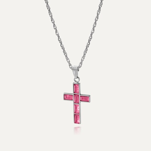 Srebrny łańcuszek z krzyżykiem - jadeit różowy w pokryciu platyną ze sklepu GIORRE w kategorii Łańcuszki - zdjęcie 179804327
